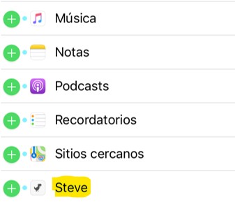 Lista de widgets del iPhone, en donde aparece el juego Steve.