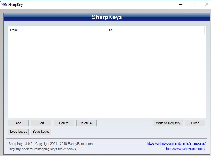 El programa SharpKeys abierto. 
