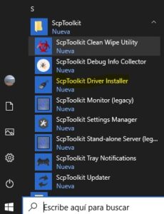 Programa “ScpToolkit Driver Installer” en el menú de inicio.