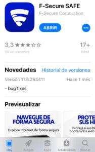 F-Secure SAFE en la App Store del iPhone.