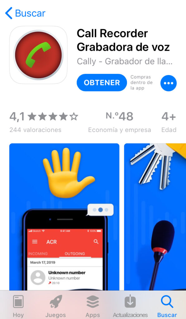 App "Call Recorder" en la App Store.