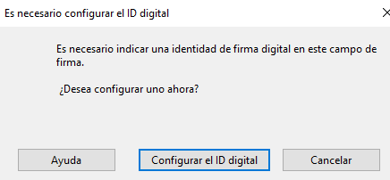 Ventana que te pide que configures una ID digital, y el botón “Configurar el ID digital”.