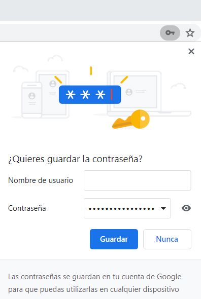 Ventana de Google Chrome para guardar tu contraseña, con el botón “Guardar”.