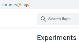 Sección de flags de Chrome, y la barra de búsqueda del flags.
