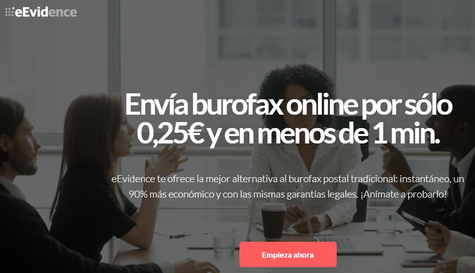Página web de los servicios de burofax de eEvidence. 