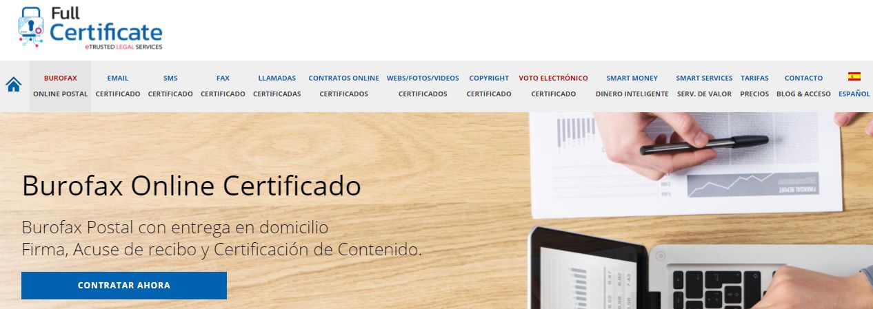 Página de los servicios de burofax de la empresa Avisos Certificados.