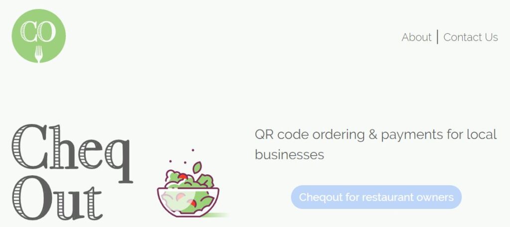 Página web de Cheqout, otra app para generar códigos QR para restaurantes.